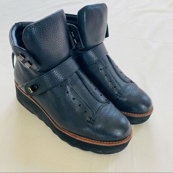 Coach Womens Ankle Boots Urban Hiker Leather Black Wedge Platform Rare Used 8.5 - Picture 1 of 8